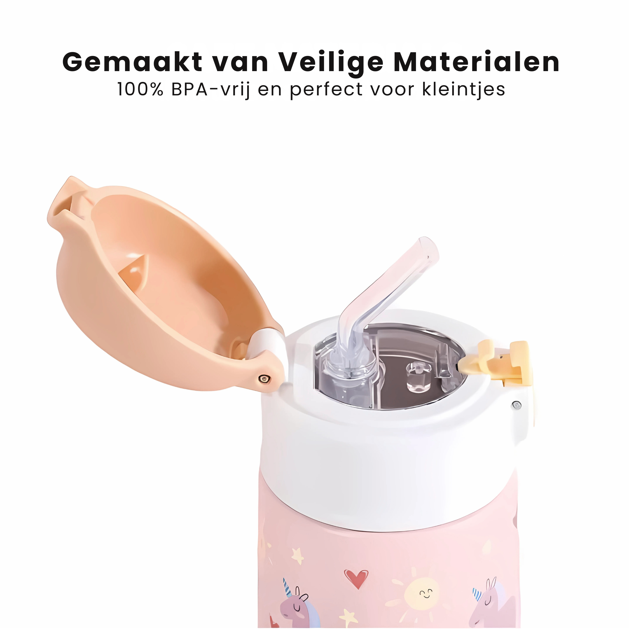 Veiligheid Roze RVS Fles met rietje voor kinderen