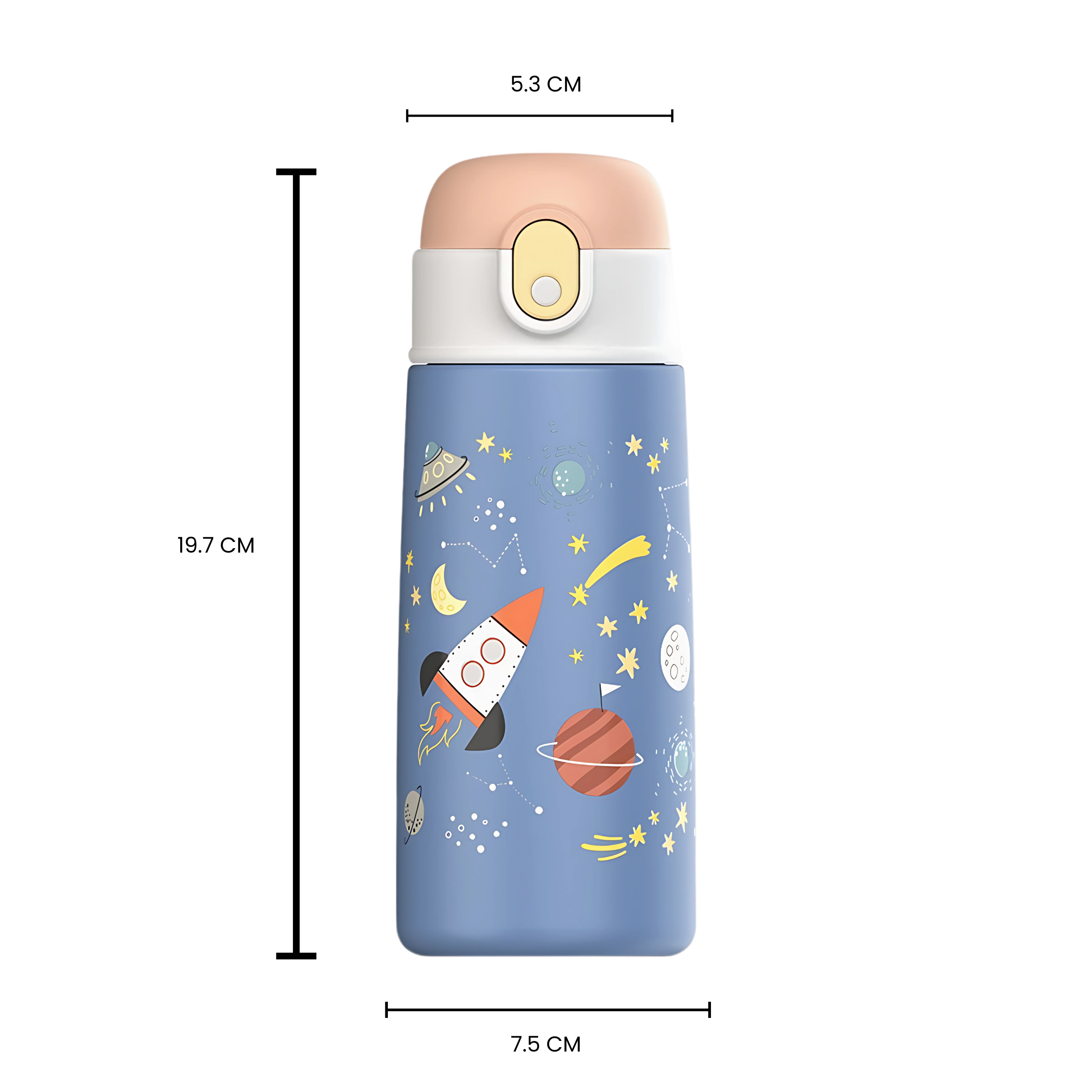 Maten Blauwe RVS Fles met rietje voor kinderen