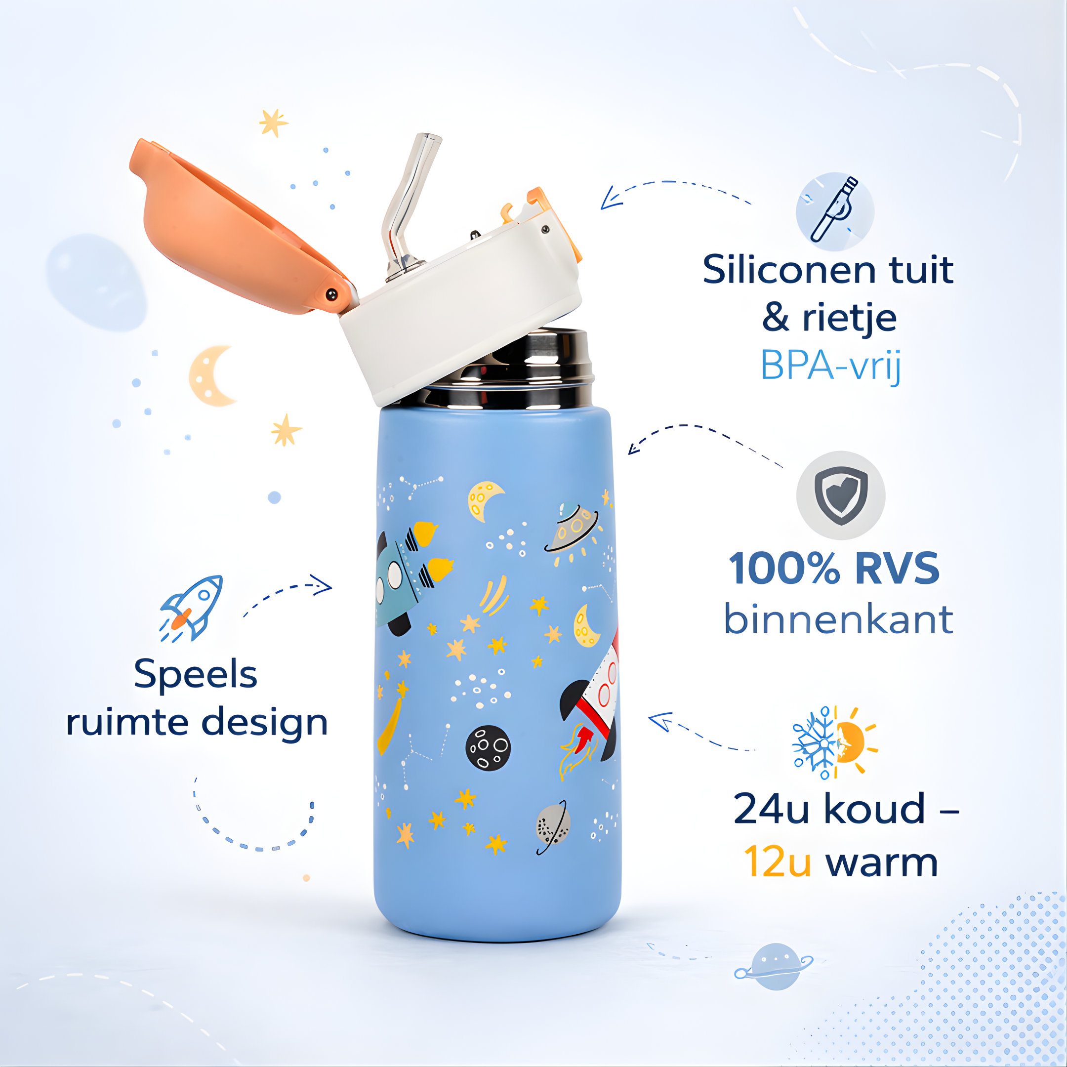 RocketSip – RVS Drinkfles voor kinderen met rietje