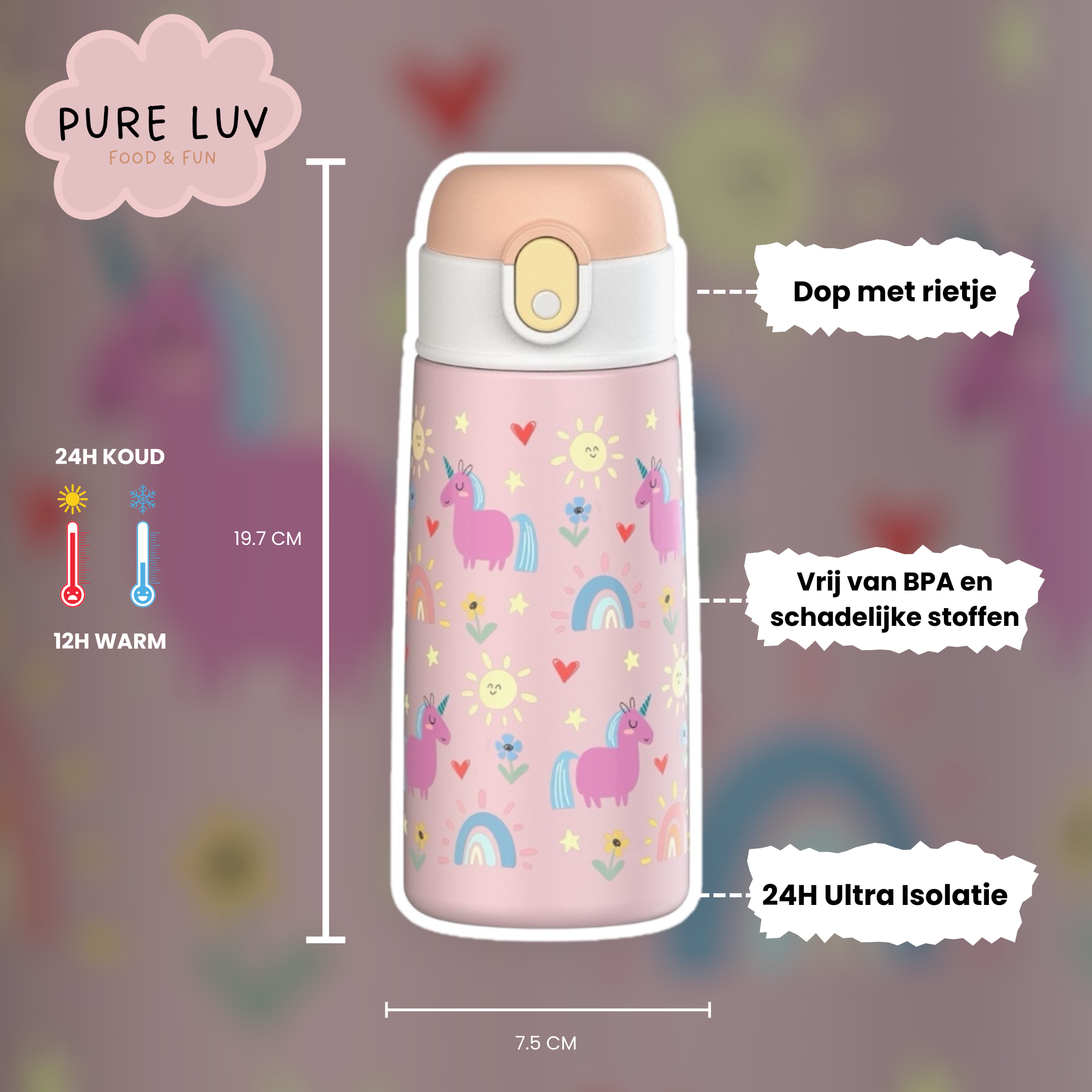 RVS Fles Kind roze details