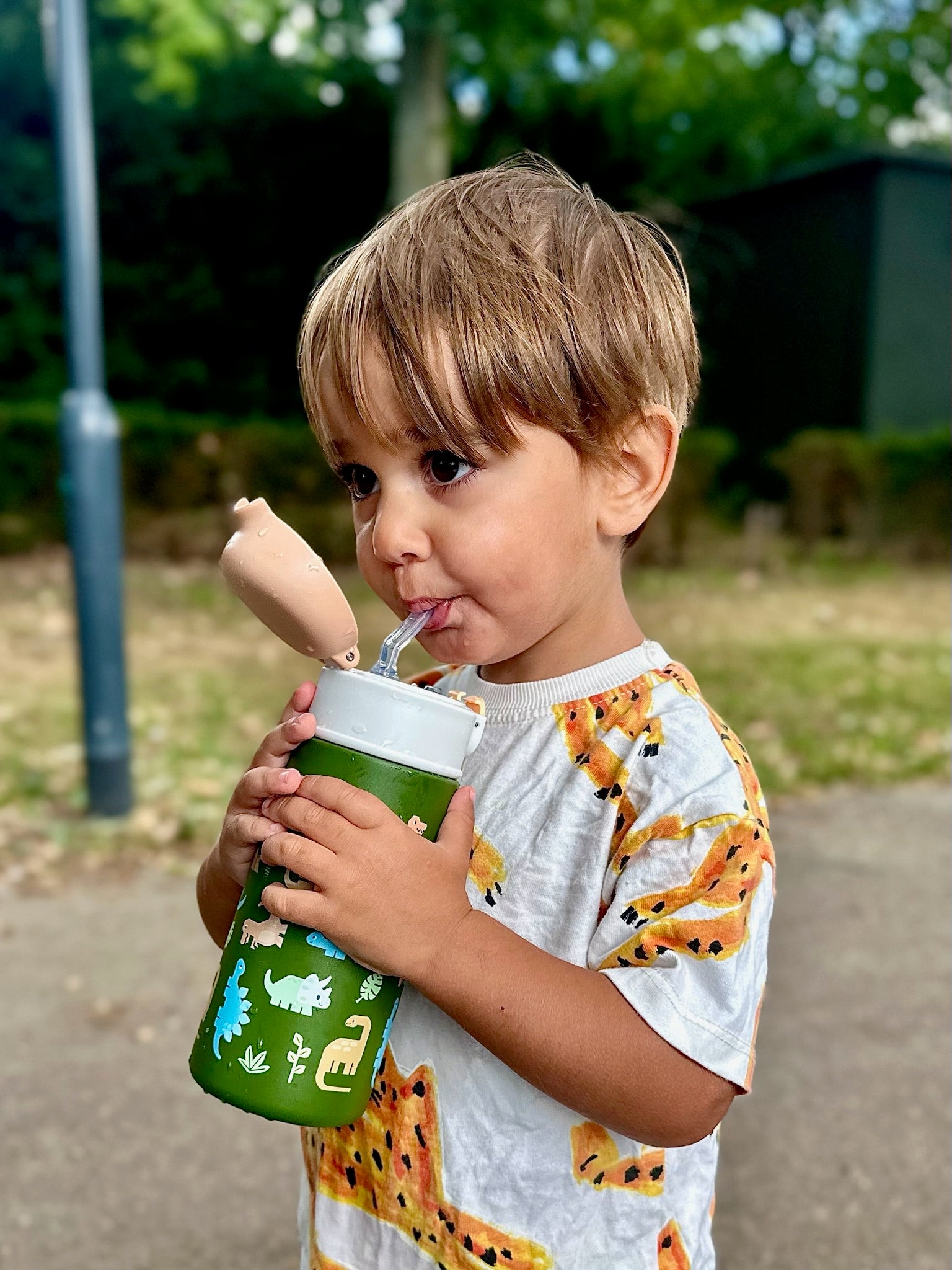 DinoSip - RVS Drinkfles voor kinderen met rietje
