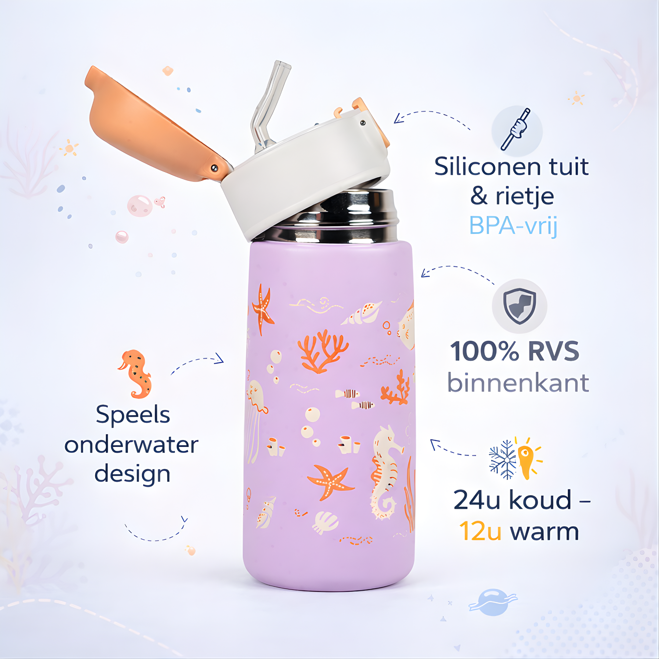 OceanSip - RVS Drinkfles voor kinderen met rietje