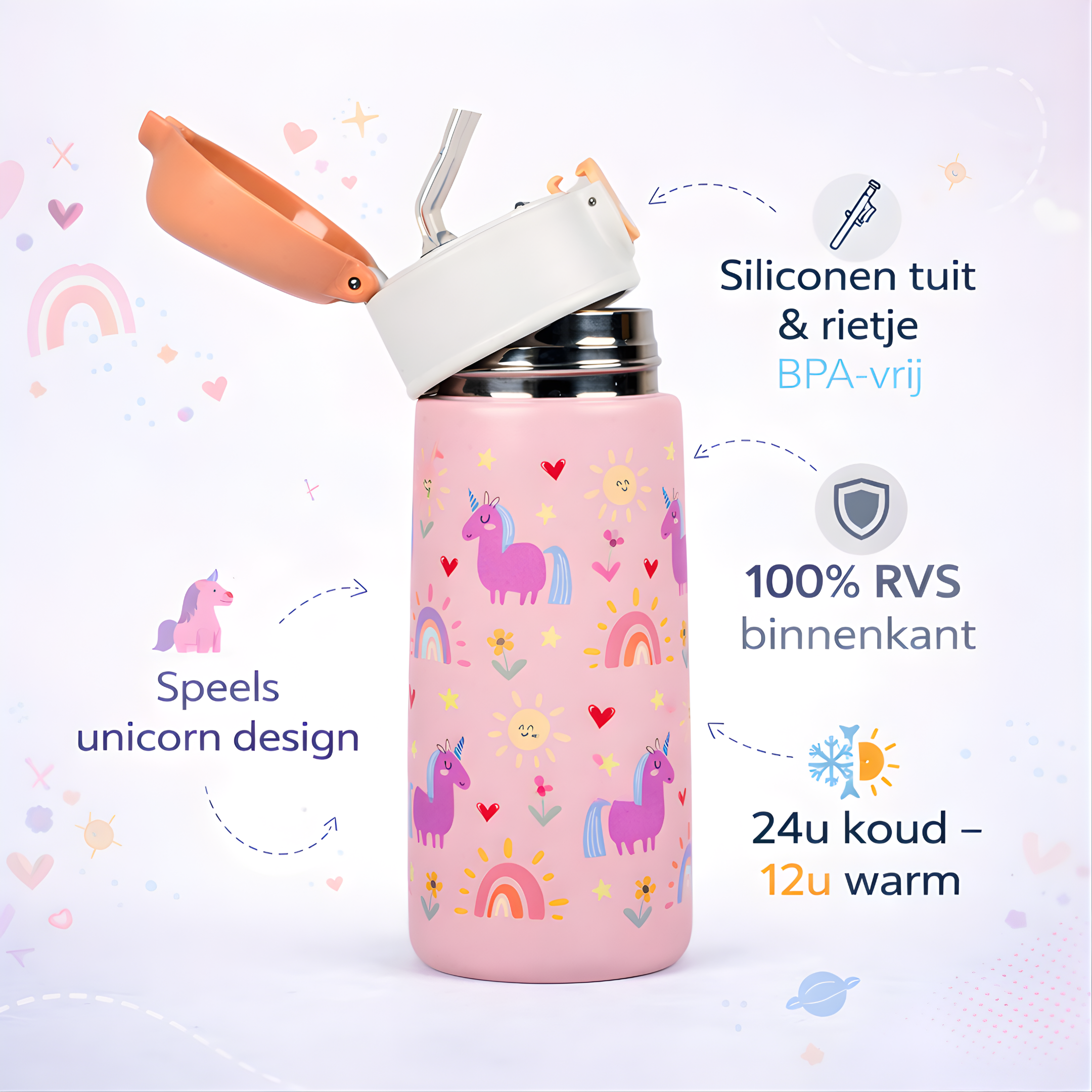 MagicSip – RVS Drinkfles voor kinderen met rietje