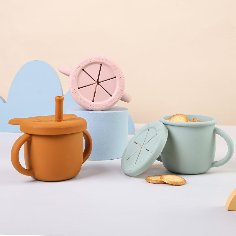 Sip & Snack 3-in-1 Beker Blauw voor Peuters en Baby's – Drink, Snack & Rietjesbeker - Pure Luv