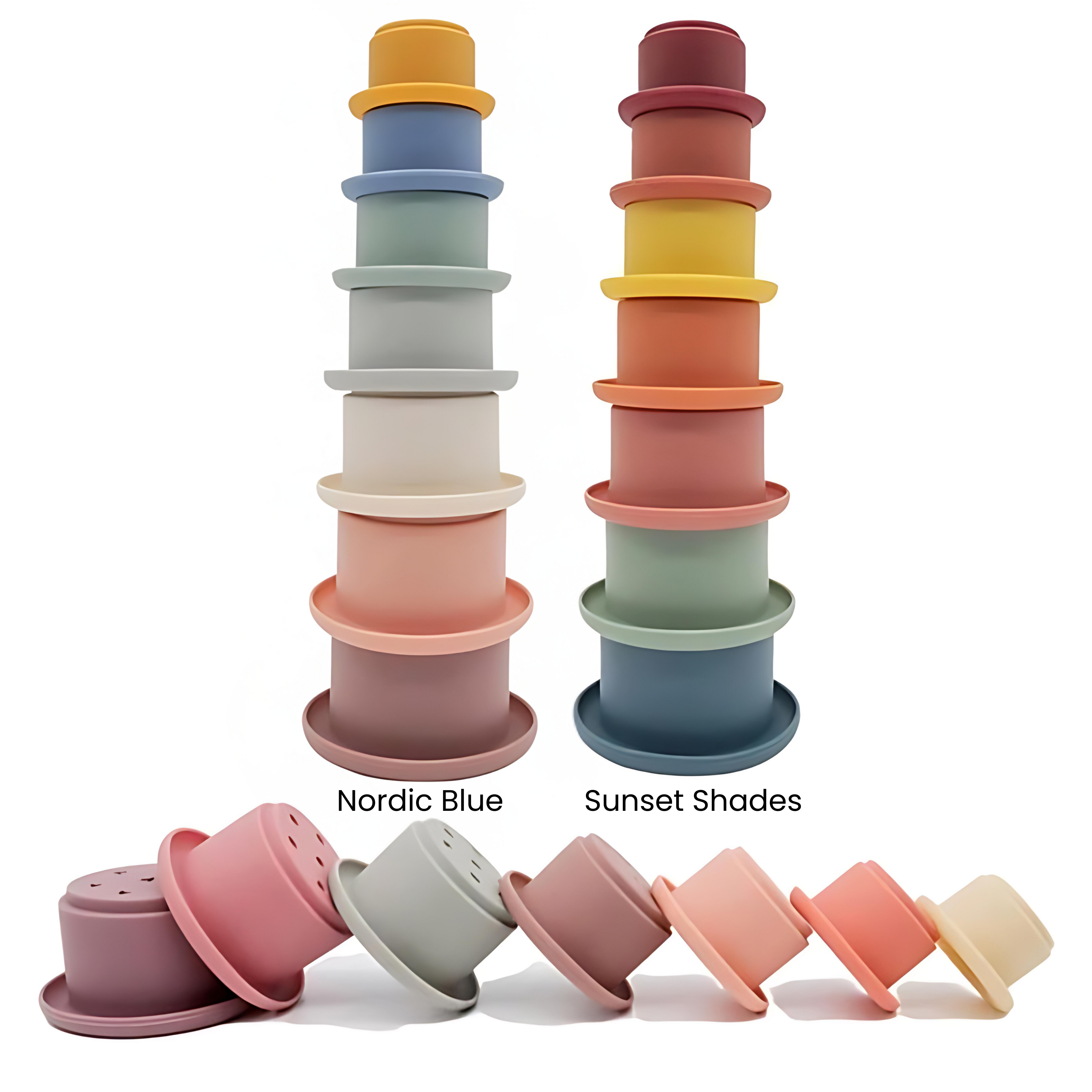 Stack & Discover Siliconen Stapeltoren - Nordic Blue - Montessori Speelgoed - Pure Luv