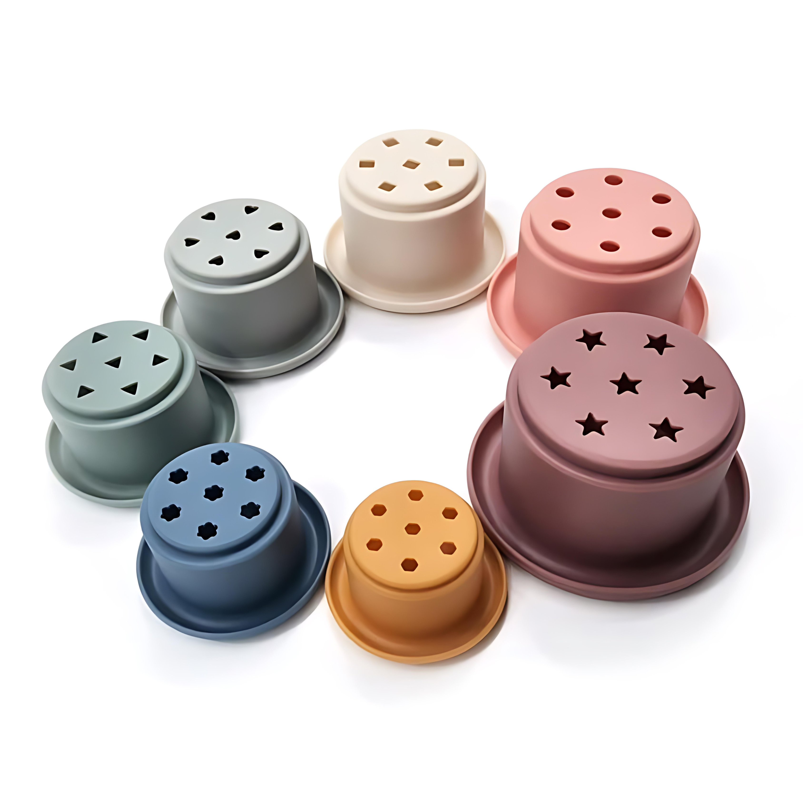 Stack & Discover Siliconen Stapeltoren - Nordic Blue - Montessori Speelgoed - Pure Luv